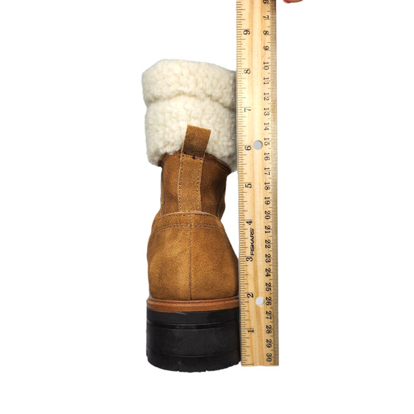 Marc Fisher Boots 9 Brown Leather Suede Combat Faux Shearling Fur Mid Calf Lace - Picture 9 of 12
